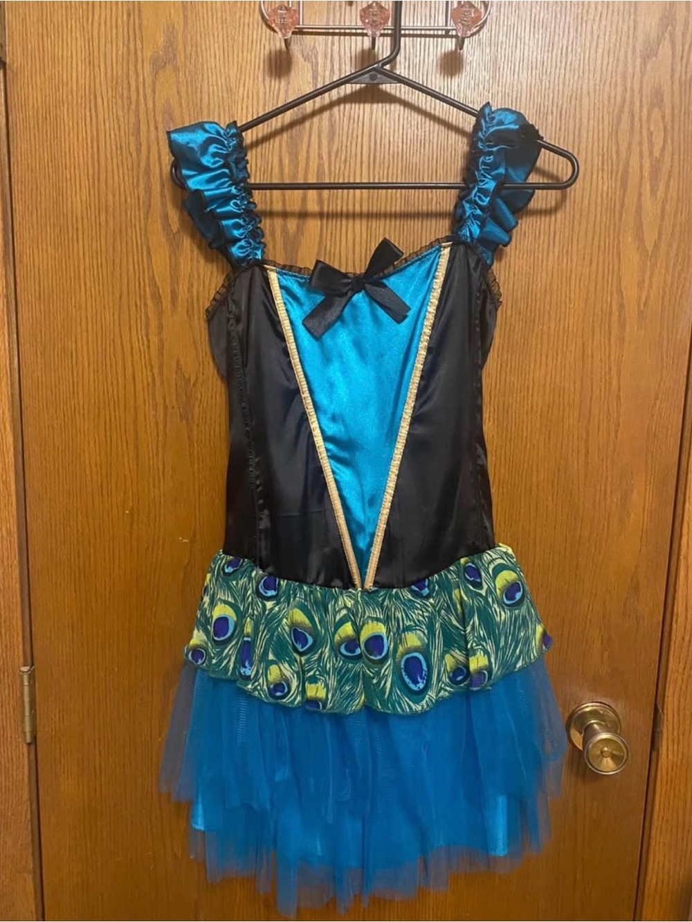 Woman Peacock Dance Costume Dress in Teal and Black